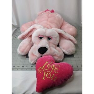 Pink Hound Dog Plush Kids of America I Love You Heart About 18 Inch Long Stuffed